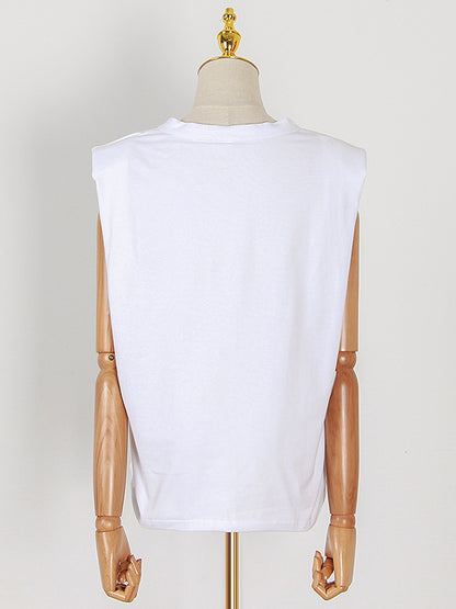 Casual Solid Color Round-Neck Cap Sleeve Vest Tops