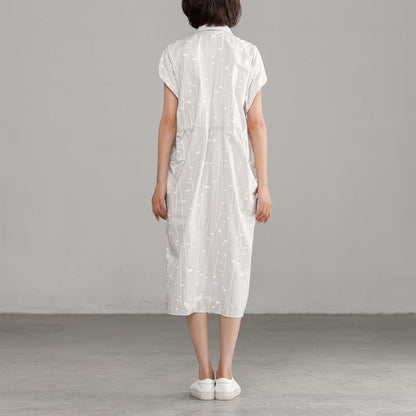 Cotton Polo Collar Light Gray Short Sleeve Dress