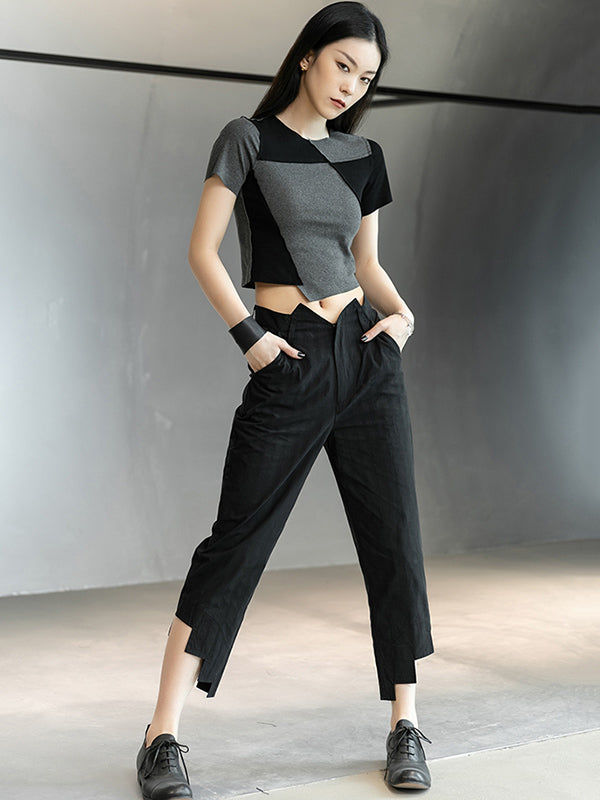 Original Solid Color Harem Irregularity Capri-Pants