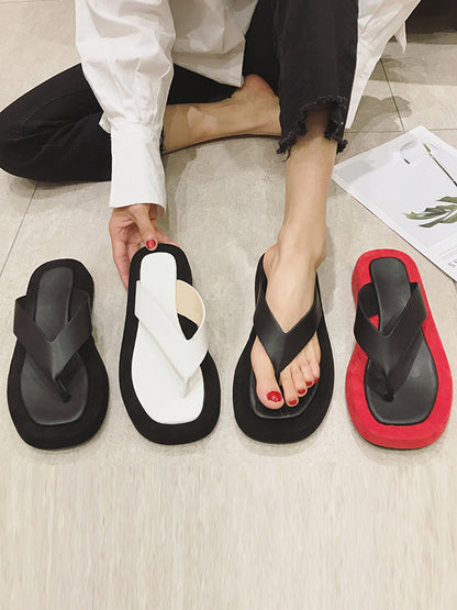 Simple Contrast Color Flip Flops Flatform Slippers