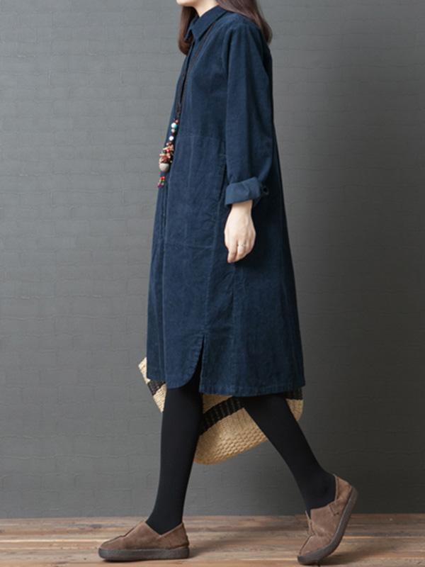 Fashion Plus Size Loose Long Sleeves Shirt Dress