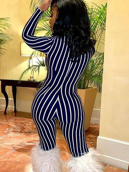 Striped V-neck Fitness Jumpsuits
