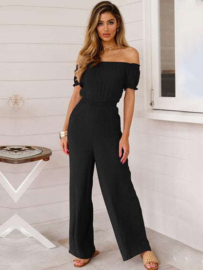 Cold Shoulder Short Sleeve Wide Leg Jumpsuits