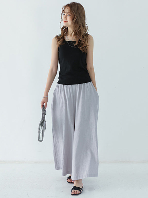 Casual 11 Colors  Solid Column Wide Leg Capri-Pants