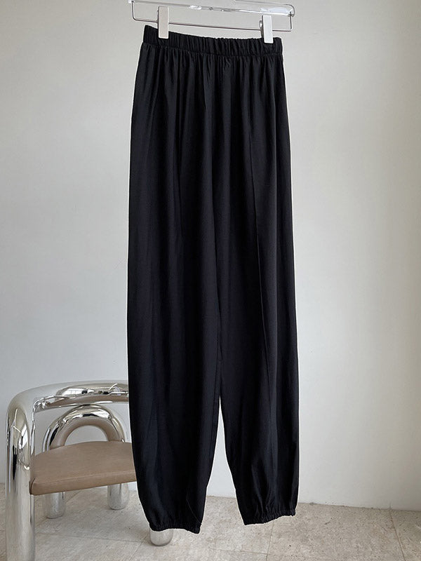 Casual Loose Pleated Elastics High Waisted Pants