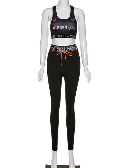 Fashion Letters Printed Wrap Yoga Suits