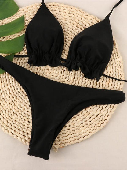 Ruffled Plain Bikinis Swimwear