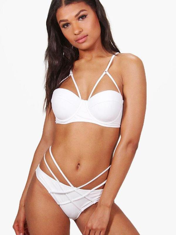 White Lace-Up Bikini Swimsuit