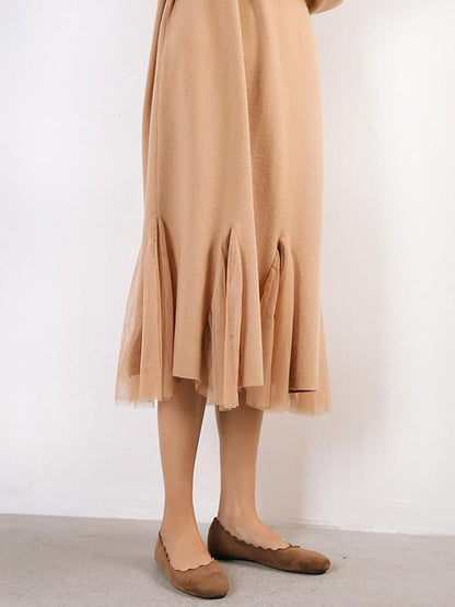 Pure Color Split-joint Knitting Long Dress