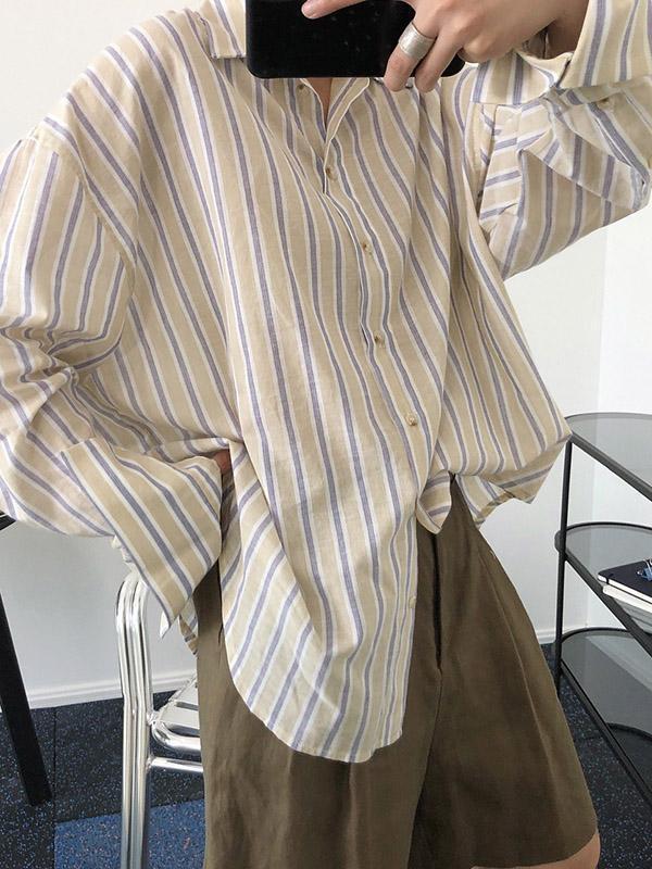 Original Striped Lapel Blouses&Shirts Tops