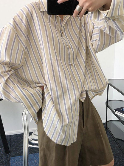 Original Striped Lapel Blouses&Shirts Tops