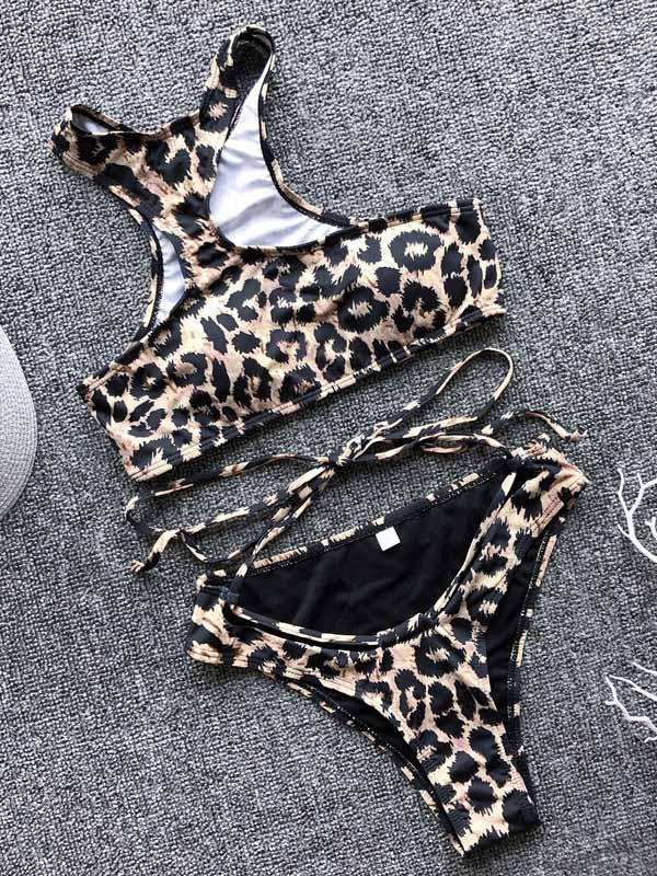 Sexy Leopard Print Bandge Bikinis Swimsuit