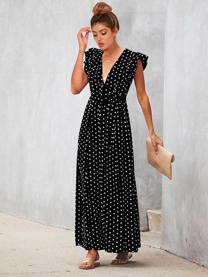 High Waist Polka Dot Maxi Dress