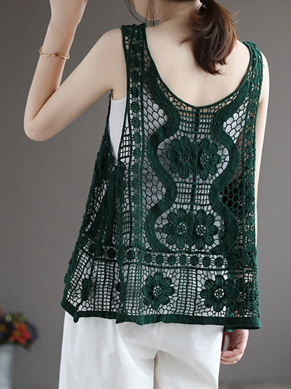 Stylish Solid Color Embroidered V-Neck Vest Tops