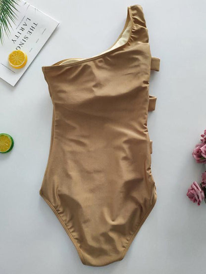 One Shoulder Fastener One-piece Swimsuit