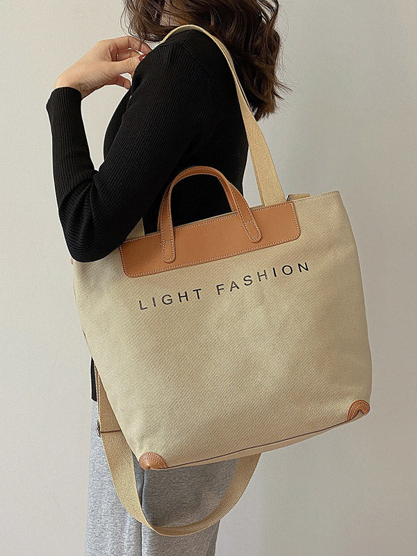 Casual Contrast Color Canvas Tote Bag