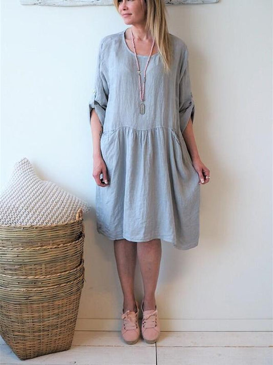 Simple 5 Colors Plus Size Short Sleeves Loose Midi Dress