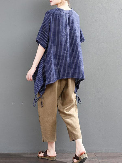 Loose Striped T-shirt + Solid Casual Pants Suits