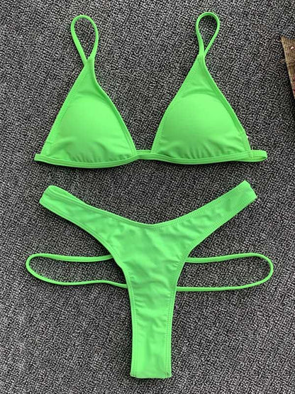 Solid Color Spaghetti-Neck Split Bikini Swimsuit