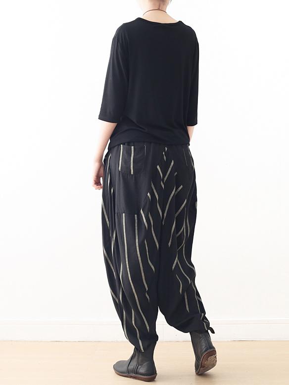Loose Black Striped Split-joint Casual Pants