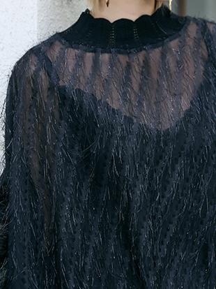 Fuzzy Tasseled See-through Batwing Sleeves Shirt Top