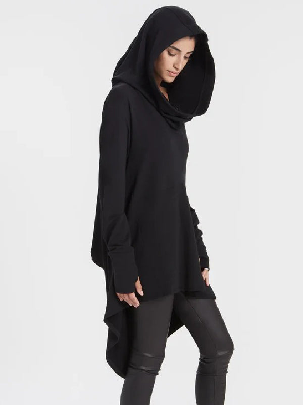 Simple Loose Solid Color High-Low Long Sleeves Hoodies