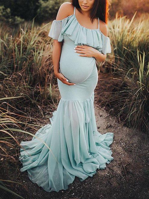 Maternity Cold Shoulder Wrap Maxi Dress