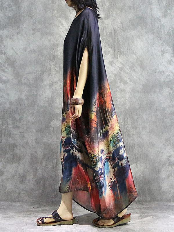 Loose Retro Silk Long Dress