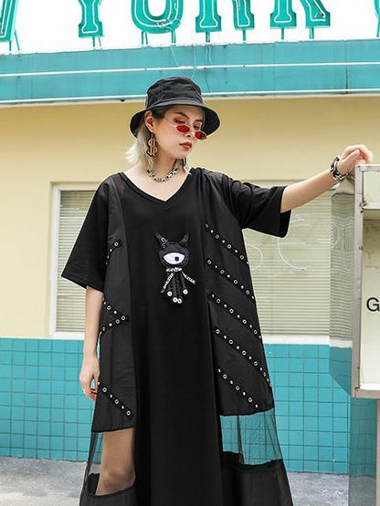 Mesh Split-joint Short Sleeves Dress