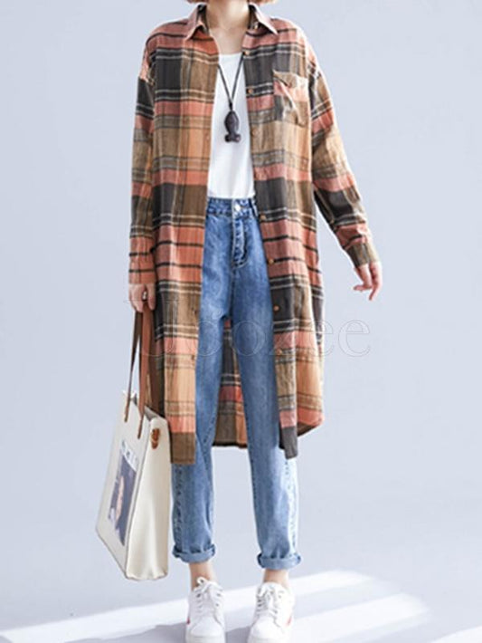 Loose Lapel Plaid Retro Shirt