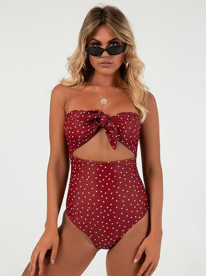Plunge Neck Top With High Cut One-piece Swimsuit