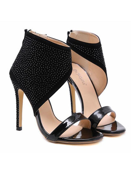 Black Bandge Pointy Peep-toe High Heels