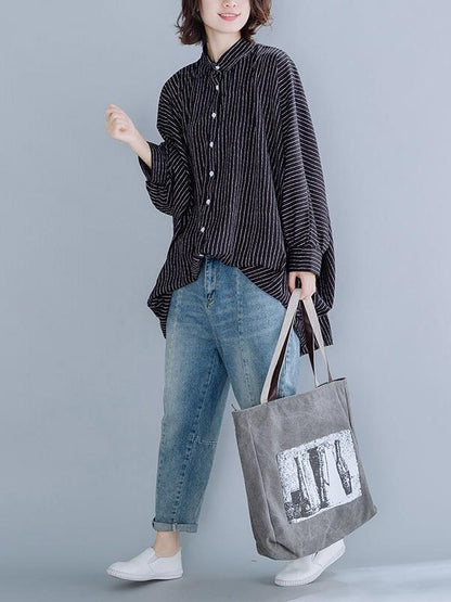 Loose Batwing Sleeves Striped Blouse