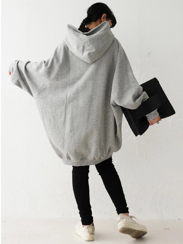 Simple Casual Solid Color Split-Joint Batwing Sleeves Hoodies