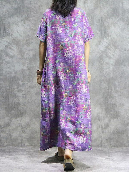 National Ramie Cotton Split-joint Long Dress