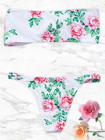 Printed Reverse To White Bandeau Top Bikinis Swimwear