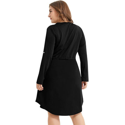 Plus Size Drawstring Solid Color Dress