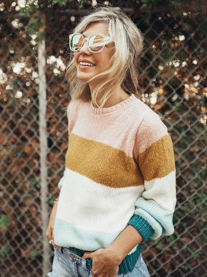 Fashion Knitting Striped Sweater Tops