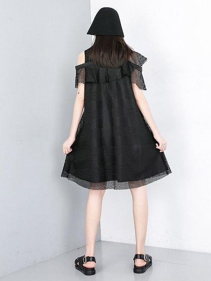 Original Split-joint Asymmetric Grid Short Dress