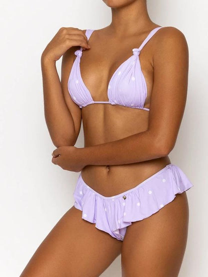 Solid Color Ruffle Bikini Swimsuit