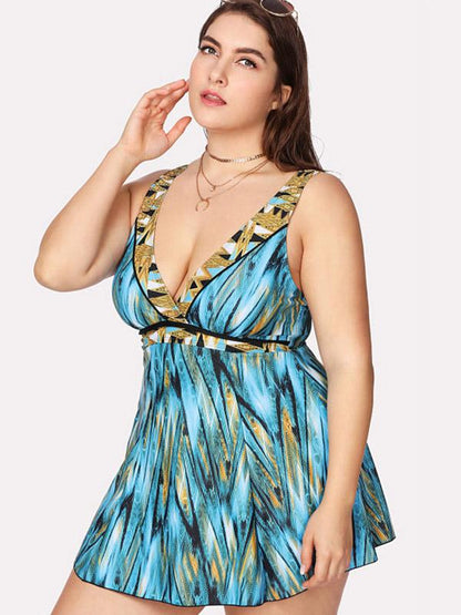 Plus Tropical Criss Cross Backless One Piece Swimsuit