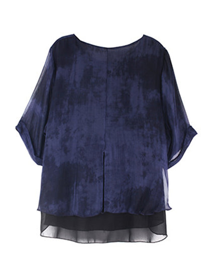 Artistic Retro Mulberry Silk Loose Printed Round-Neck Half Sleeves T-Shirt Tops
