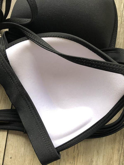 Solid Color Bandage Bikini Swimsuit