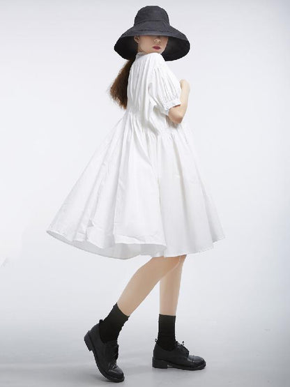 Asymmetric Lantern Short Sleeves Dress