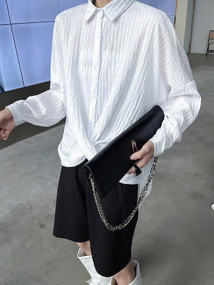 Casual Irregular Solid Color Buttoned Lapel Collar Long Sleeves Blouse