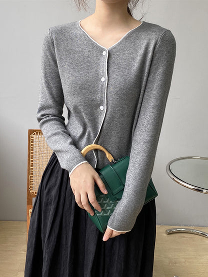 Chic Simple 4 Colors Buttoned V-Neck Long Sleeves Knitted Cardigan