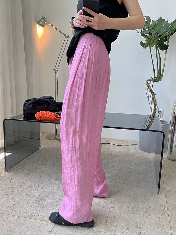 Simple Solid Color High Waisted Wide Leg Pants