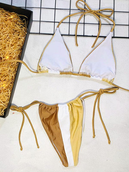 Contrast Color Triangle Bikini Swimsuit