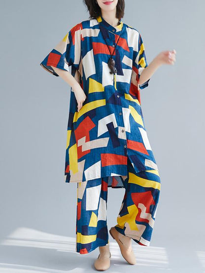Casual Colorful Cube Printed Suits