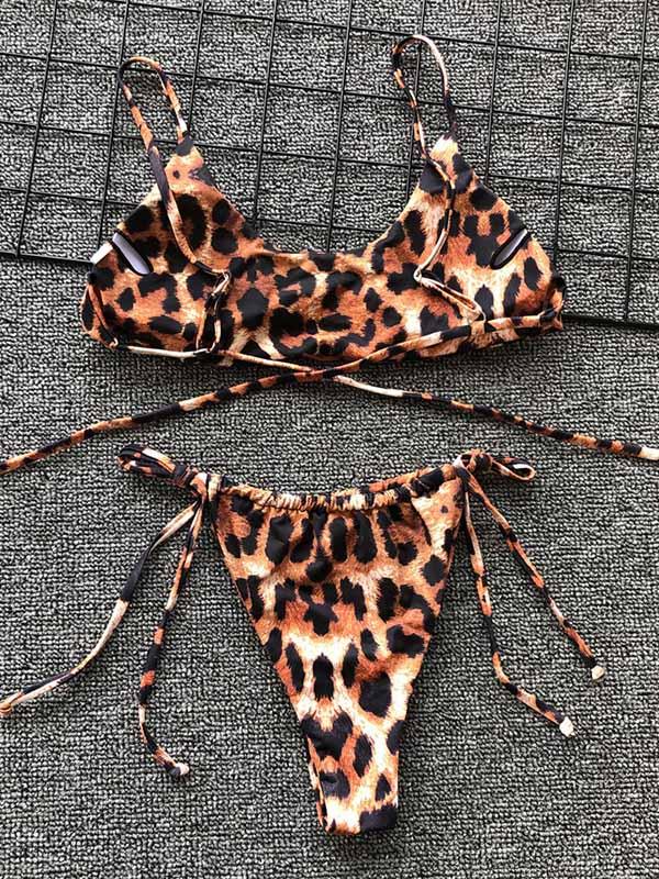 Sexy Lace Up Leopard Bikini Swimsuit